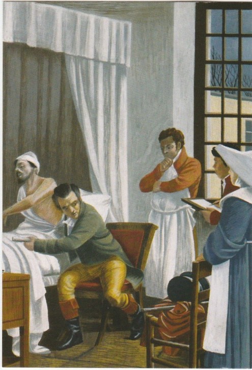 Laennec auscultating a TB patient, Paris, after T.Chartran wellcome.ac.uk